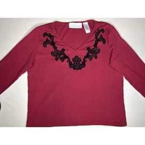 First Issue By Liz Claiborne Women's Red Top W Black Floral Print Size Medium